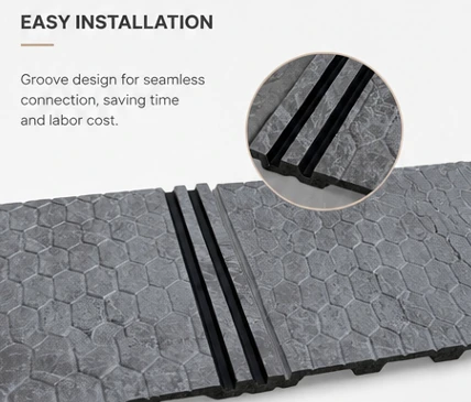 Modern Grey Stone Texture PS Wall Panel With Geometric Surface factory